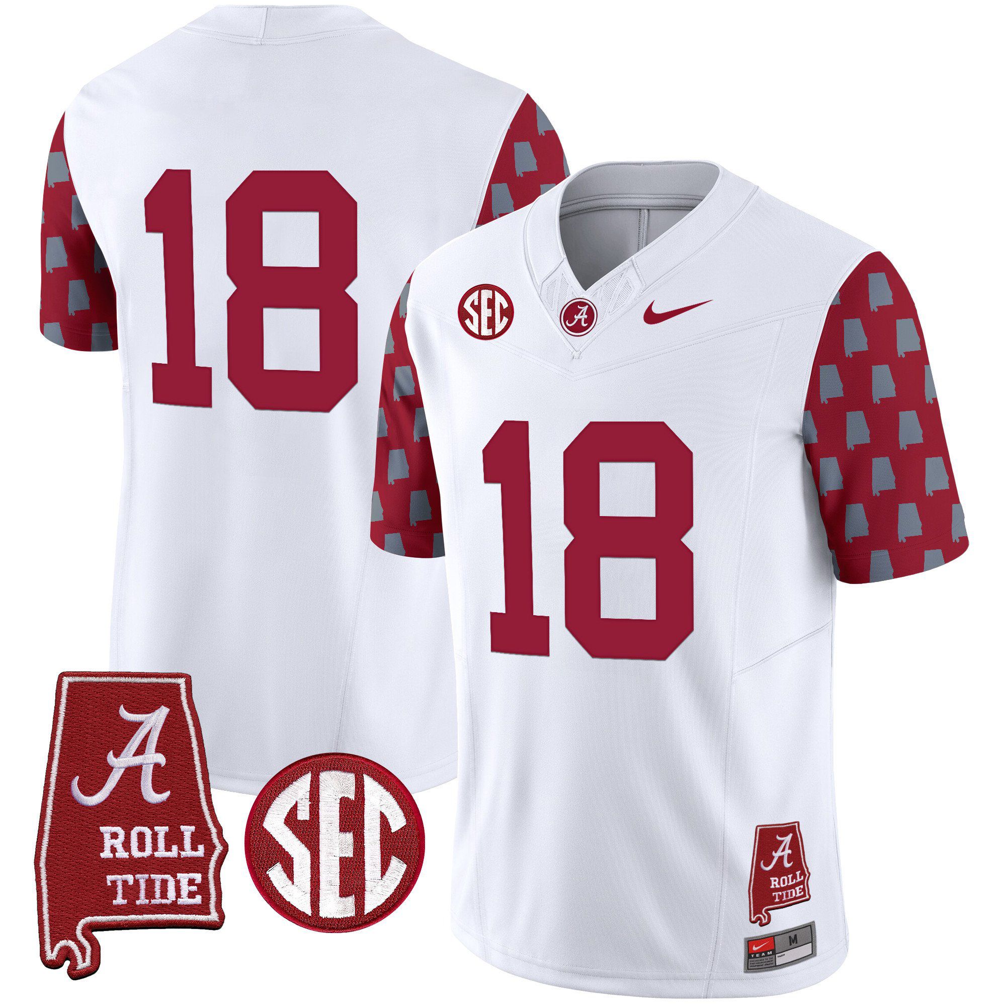 Men Alabama Crimson Tide 18 No Name White Vapor Limited 2024 Nike NCAA Jersey style 1